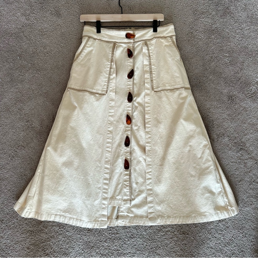 NORAH Brazilian Button Front Linen Midi Skirt Slow Fashion Women’s 6/8 - Picture 7 of 13